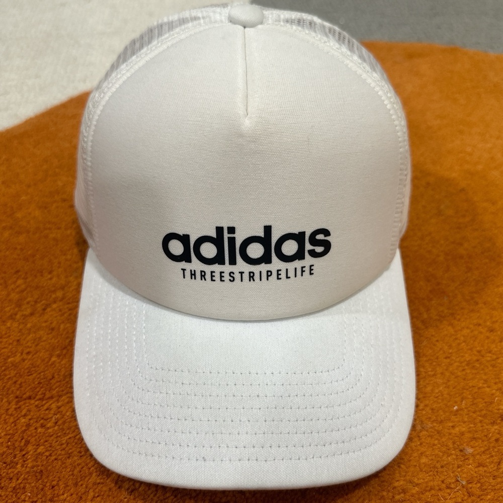 White adidas baseball cap black twill patch logo SnapBack
